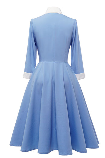 blå knapp vintage 1950-tallet kjole med bowknot