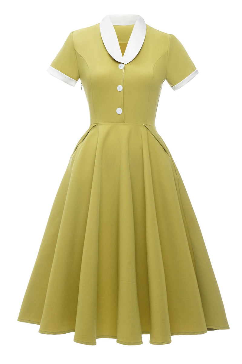Load image into Gallery viewer, v nakke sitron gul vintage kjole med korte ermer