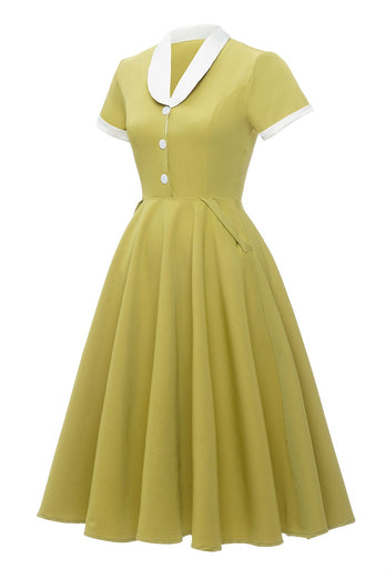 v nakke sitron gul vintage kjole med korte ermer