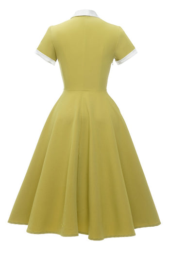 v nakke sitron gul vintage kjole med korte ermer
