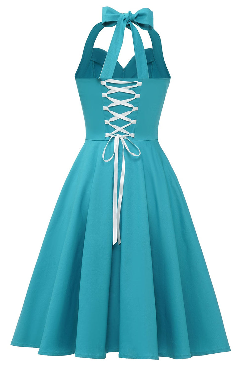 Load image into Gallery viewer, grime blå vintage kjole med bowknot