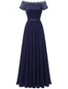 Load image into Gallery viewer, marineblå lang blonder formell kjole