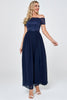 Load image into Gallery viewer, Navy Off the Shoulder Long Chiffon brudepike Formell kjole med blonder