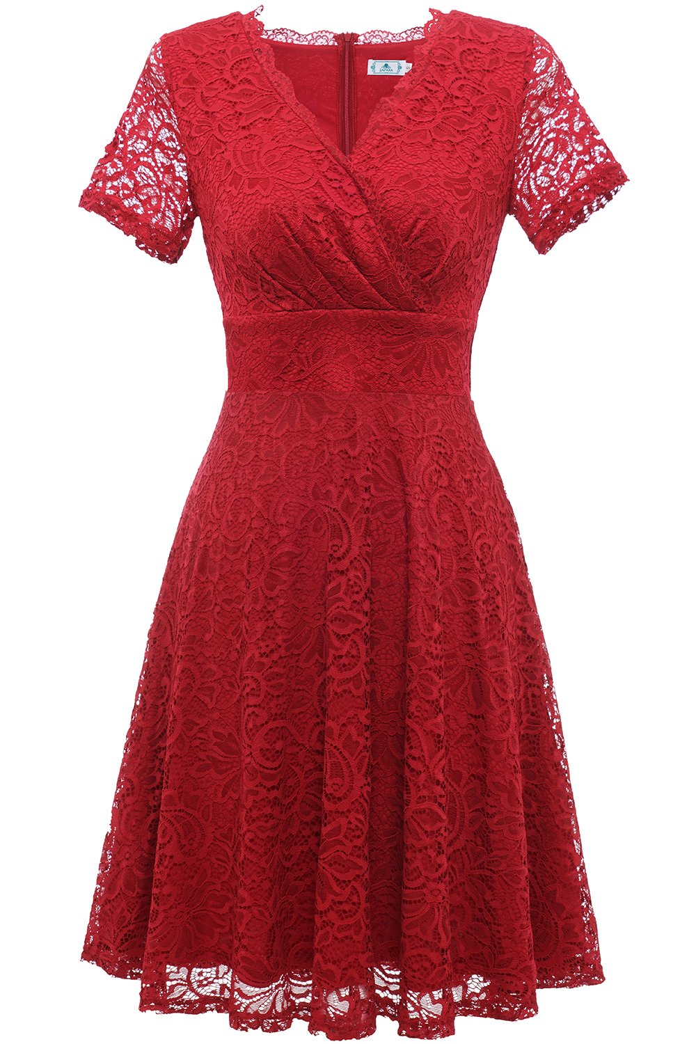 rød v-hals blonder kjole