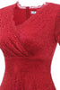 Load image into Gallery viewer, rød v-hals blonder kjole