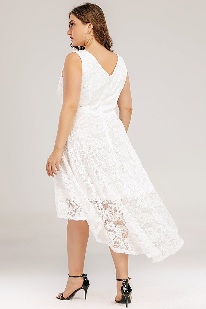 Load image into Gallery viewer, Hvit blonder asymmetrisk pluss størrelse kjole