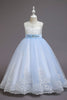 Load image into Gallery viewer, blå A-linje blomst jente kjole med buer