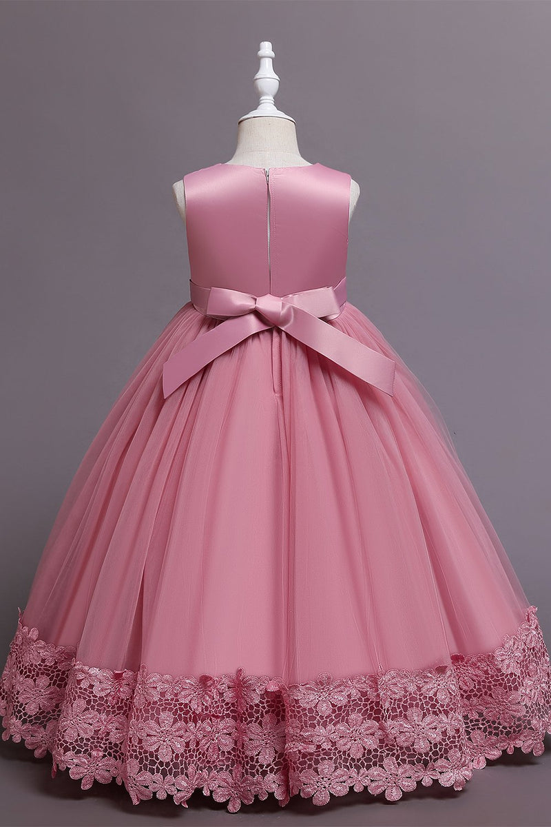 Load image into Gallery viewer, prinsesse en linje rødme blomst jente kjole med bowknot