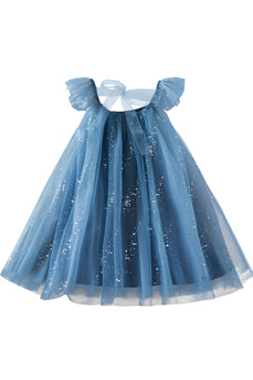 Sparkly Blue A Line Tylle Girl Dress