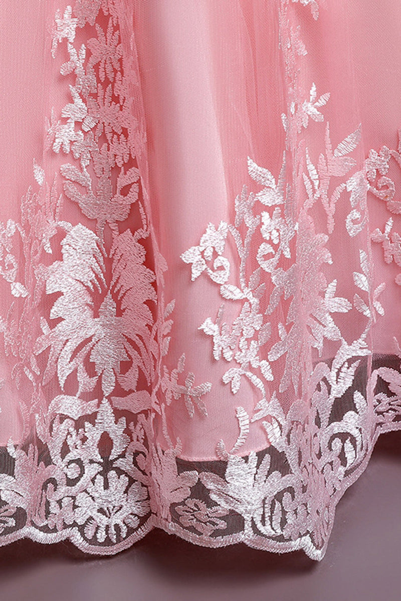 Load image into Gallery viewer, Rosa broderi ermeløs blomsterpikekjole med sløyfeknute