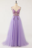 lilla beaded tulle lang ballkjole