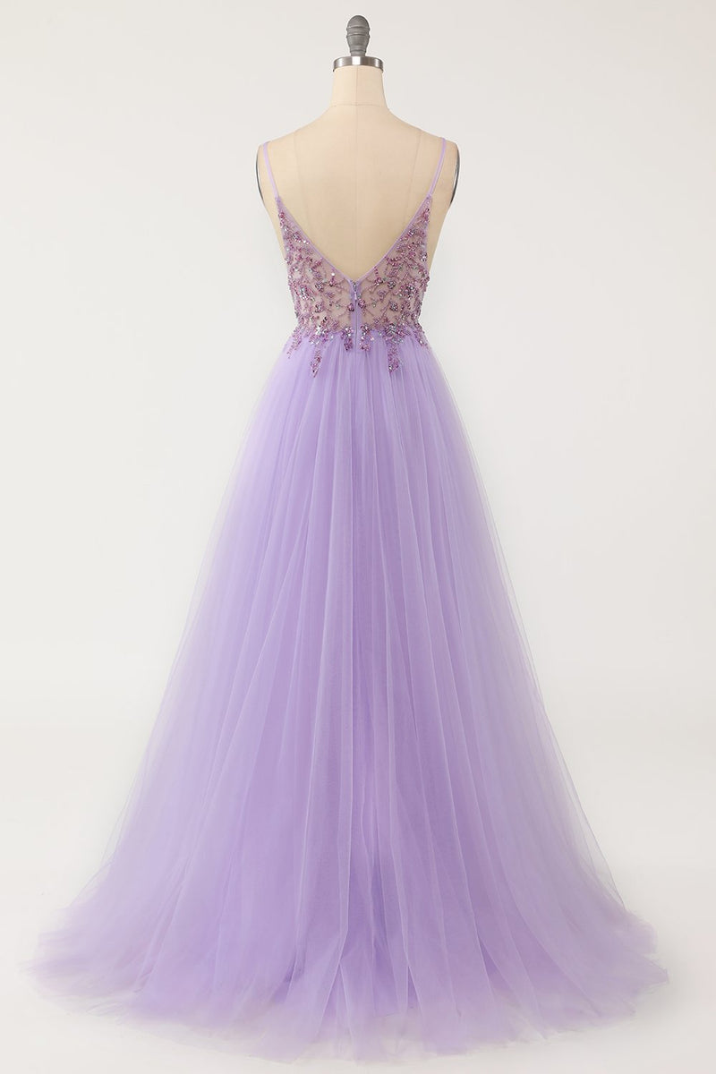 Load image into Gallery viewer, lilla beaded tulle lang ballkjole