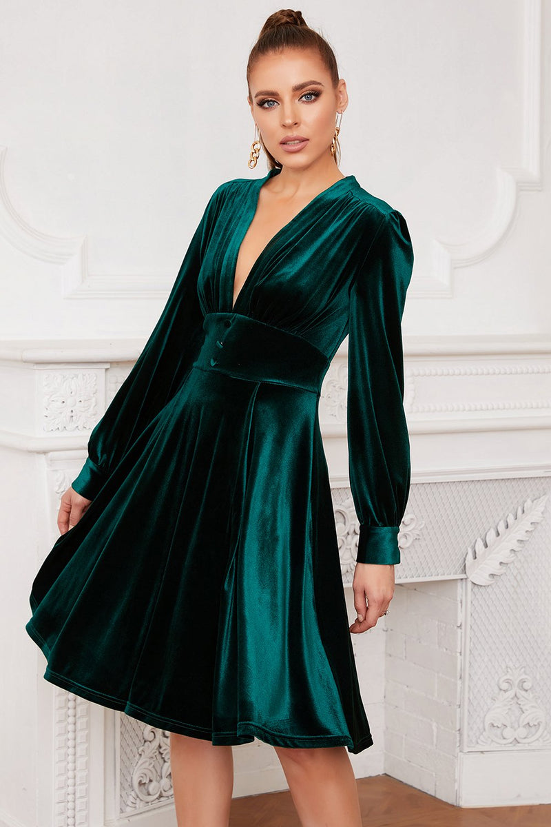 Load image into Gallery viewer, mørkegrønn fløyel fest kjole