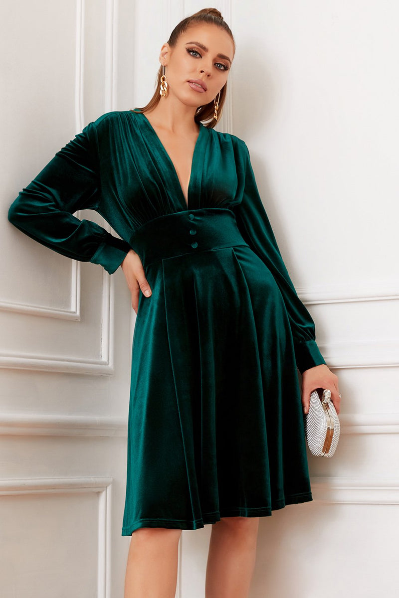 Load image into Gallery viewer, mørkegrønn fløyel fest kjole