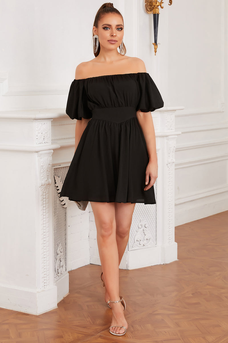Load image into Gallery viewer, svart av skulderen cocktail kjole
