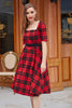 Load image into Gallery viewer, rød rutete firkantet hals 1950-tallet kjole