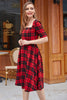 Load image into Gallery viewer, rød rutete firkantet hals 1950-tallet kjole