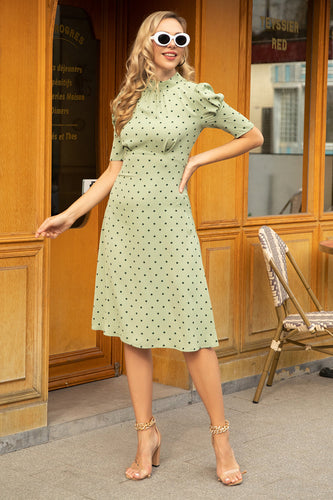 grønn polka prikker vintage kjole