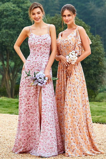 rosa floral print brudepike kjole