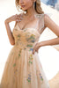 Load image into Gallery viewer, en linje spaghetti stropper champagne ball kjole med appliques