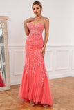 Coral Applique Tulle Ball Kjole