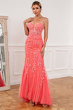 Coral Applique Tulle Ball Kjole