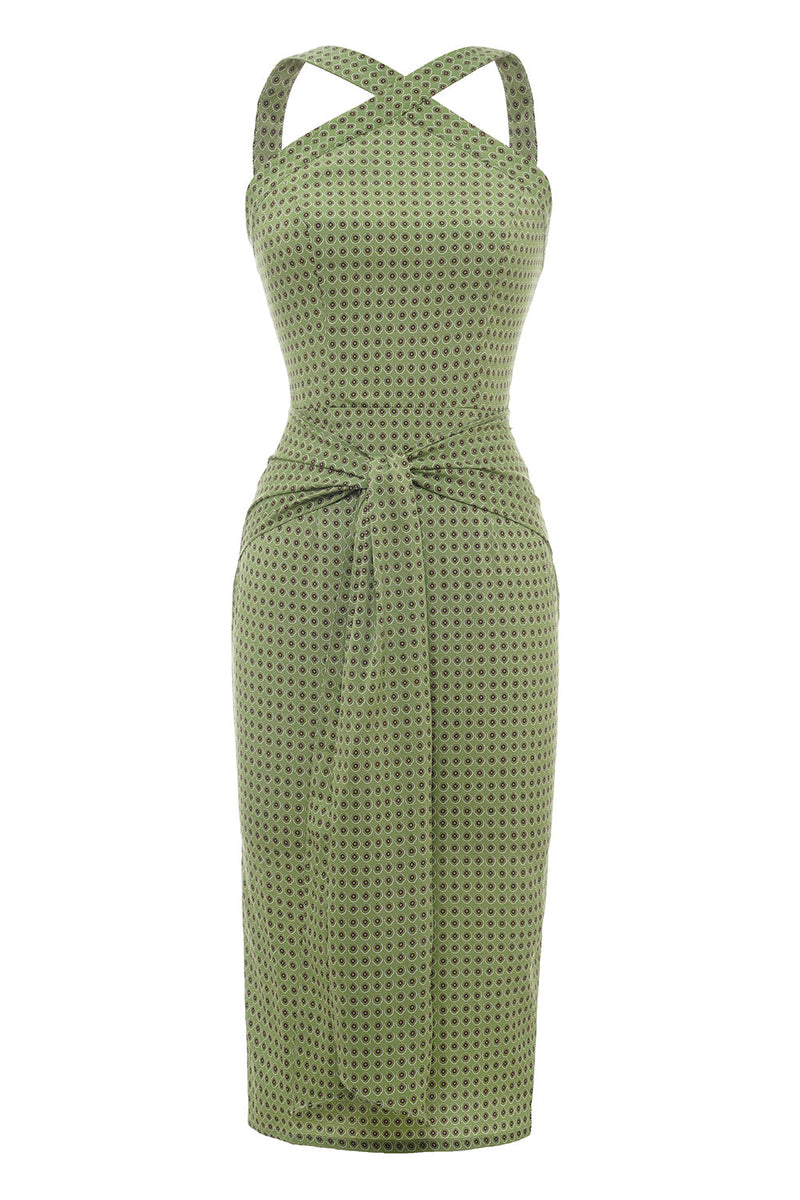 Load image into Gallery viewer, grønn trykt vintage wiggle kjole