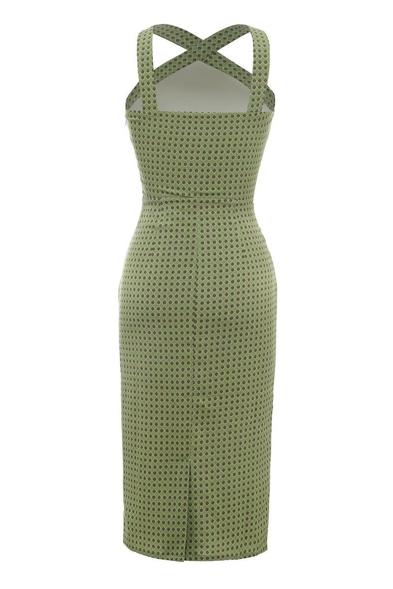 Load image into Gallery viewer, grønn trykt vintage wiggle kjole