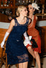 Load image into Gallery viewer, høy lav rund hals marineblå blonder kjole