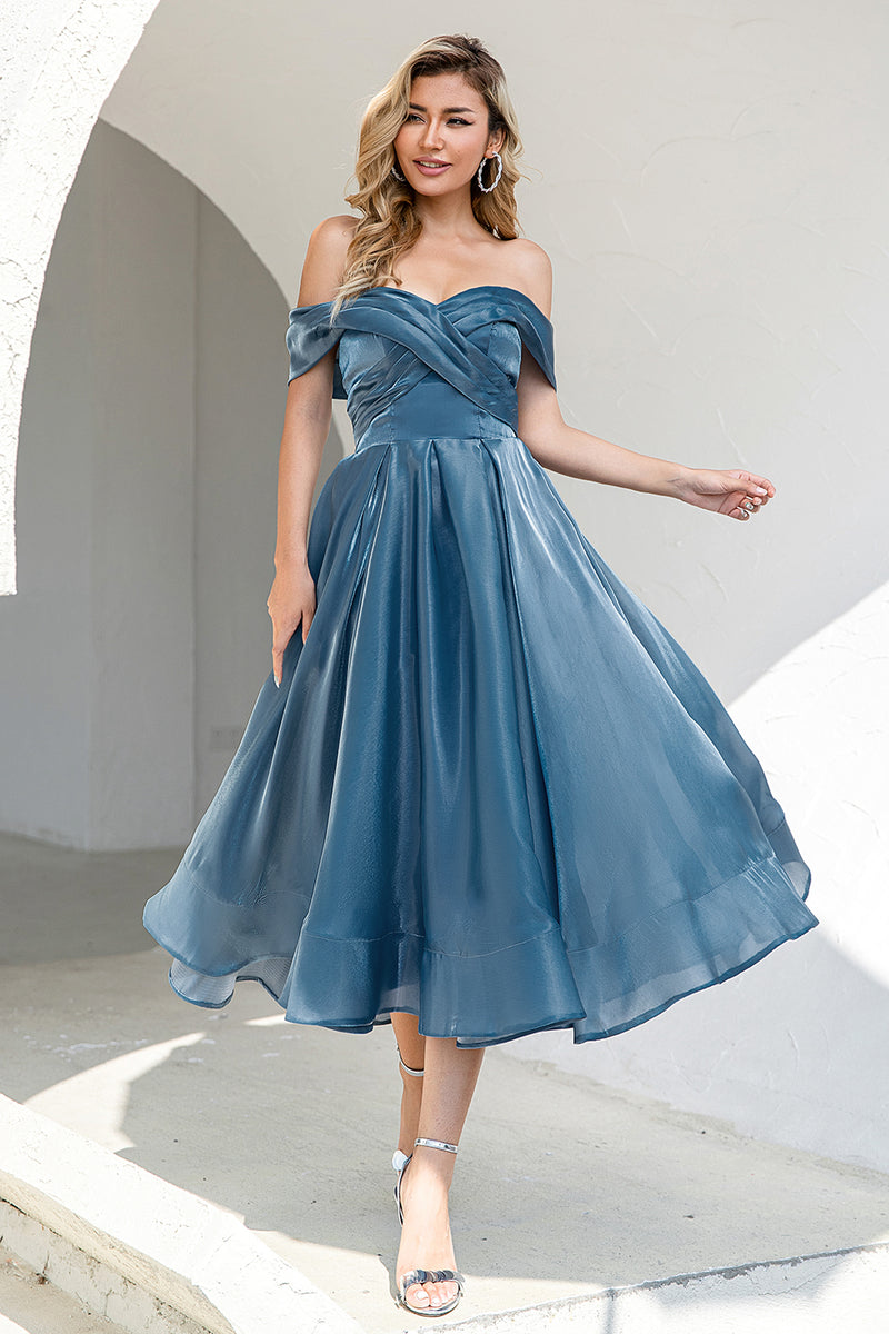 Load image into Gallery viewer, prinsesse en linje av skulderen grå blå ball fest kjole