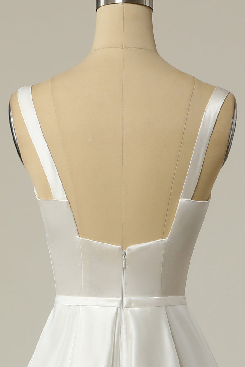 Load image into Gallery viewer, enkel en linje firkantet nakke hvit lang brudekjole