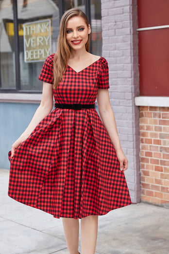 rød rutete vintage kjole