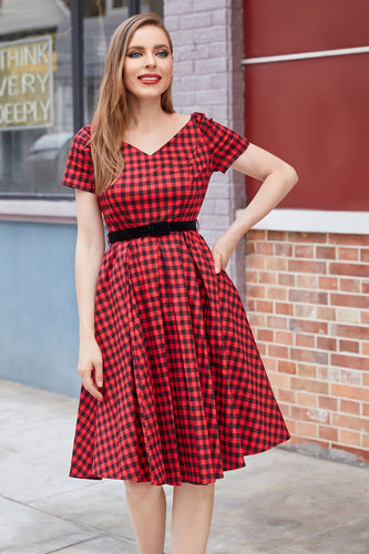 rød rutete vintage kjole