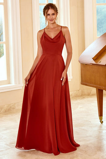 rust rød spaghetti stropper lang brudepike kjole