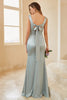 Load image into Gallery viewer, lys grønn sateng brudepike kjole med spalte