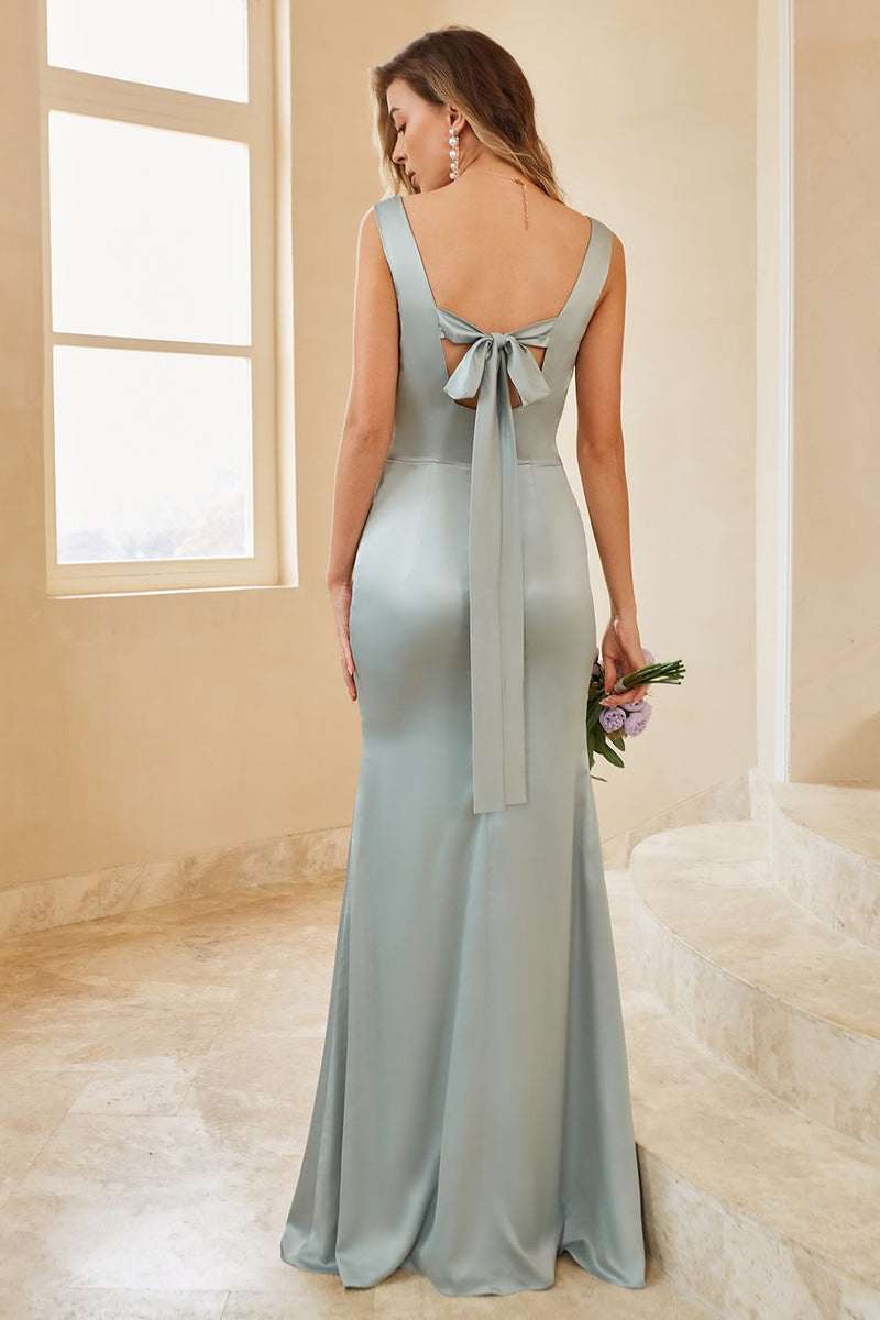 Load image into Gallery viewer, lys grønn sateng brudepike kjole med spalte
