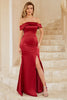 Load image into Gallery viewer, kappe av skulderen burgunder lang brudepike kjole med delt front
