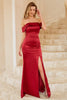 Load image into Gallery viewer, kappe av skulderen burgunder lang brudepike kjole med delt front