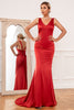 Load image into Gallery viewer, havfrue V nakke rust rød lang brudepike kjole