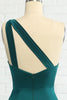 Load image into Gallery viewer, havfrue en skulder mørkegrønn lang brudepike kjole