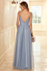 Load image into Gallery viewer, en linje spaghetti stropper grå blå lang brudepike kjole
