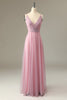 Load image into Gallery viewer, en linje spaghetti stropper grå rosa brudepike kjole