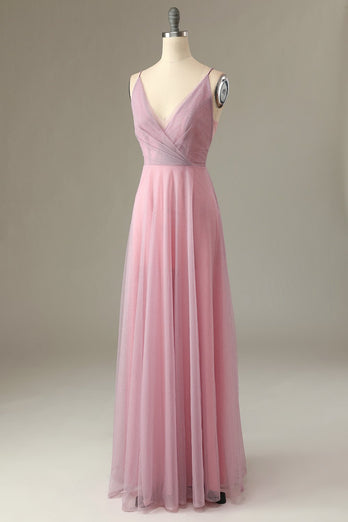 en linje spaghetti stropper grå rosa brudepike kjole