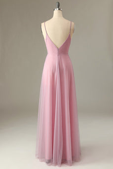 en linje spaghetti stropper grå rosa brudepike kjole