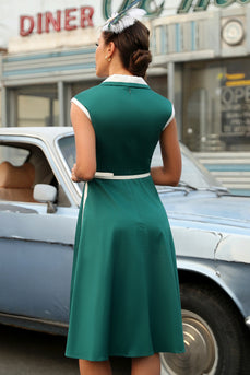 grønn lapel hals 1950-tallet swing kjole med belte