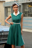 Load image into Gallery viewer, grønn lapel hals 1950-tallet swing kjole med belte