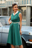 Load image into Gallery viewer, grønn lapel hals 1950-tallet swing kjole med belte