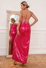 Load image into Gallery viewer, Fuchsia Paljetter Prom Kjole med Slit