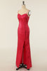 Load image into Gallery viewer, skjede spaghetti stropper fuchsia paljetter fest kjole