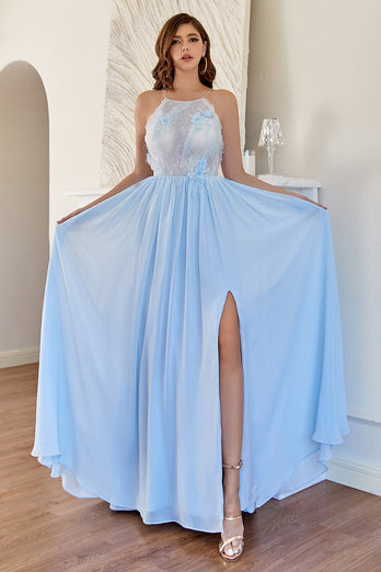 grime lyseblå brudepike kjole
